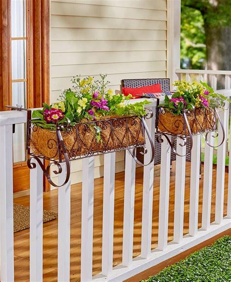 metal balcony flower box with holder|deck railing flower box ideas.